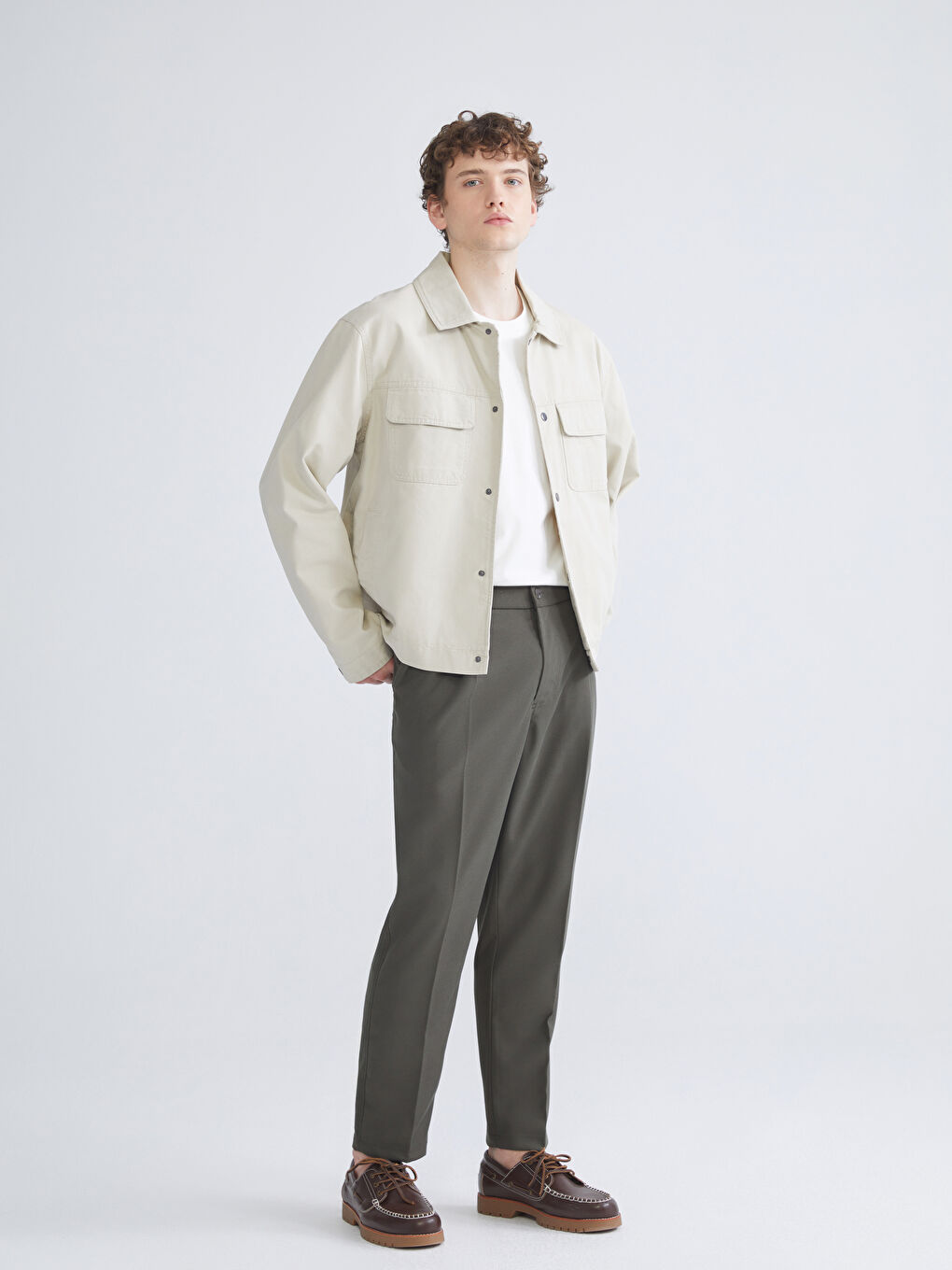 Bej Rahat Kalıp Ceket Yaka Erkek Mont-1