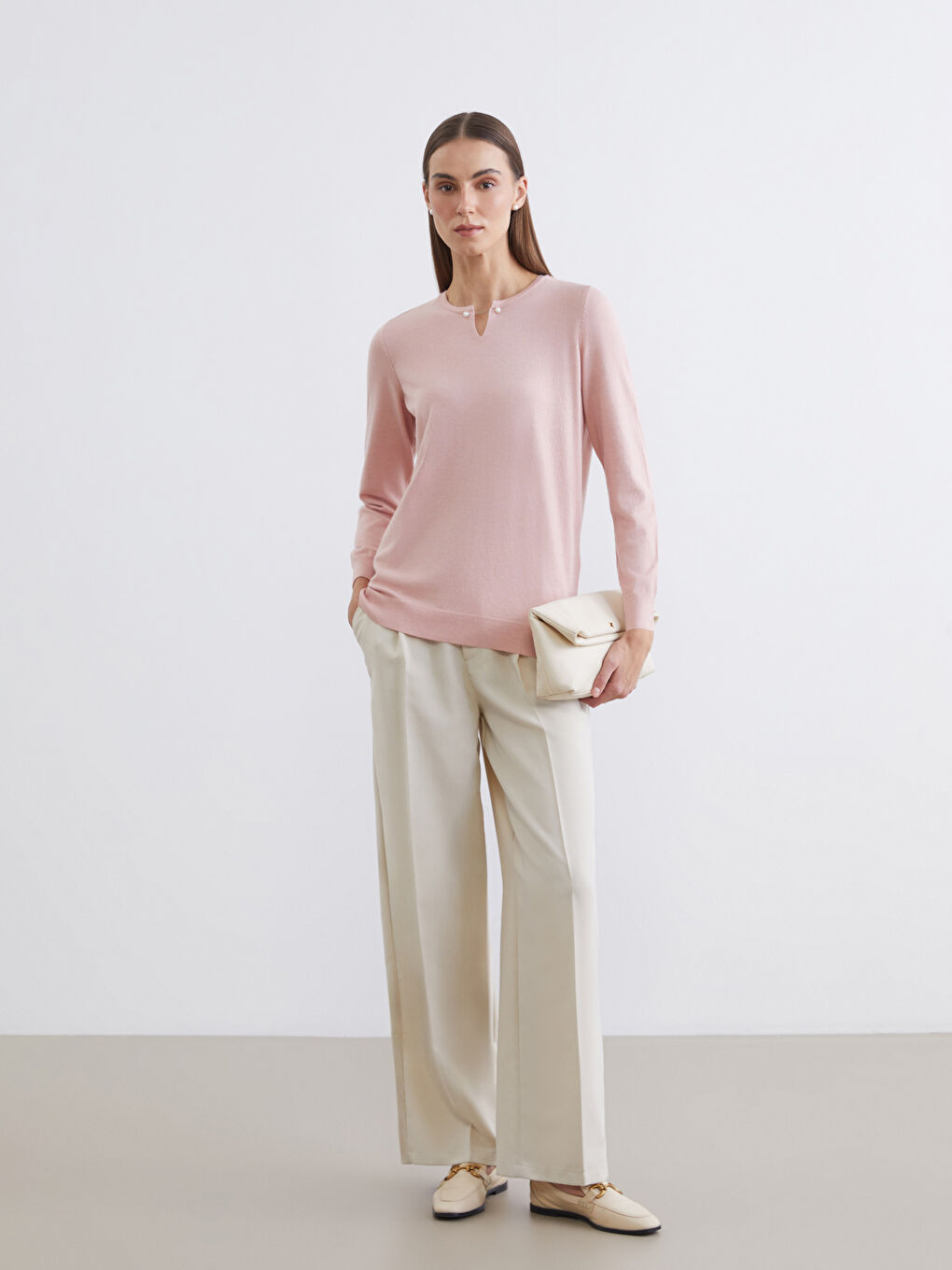 Pull-over en Tricot à Col Rond pour Femmes-1