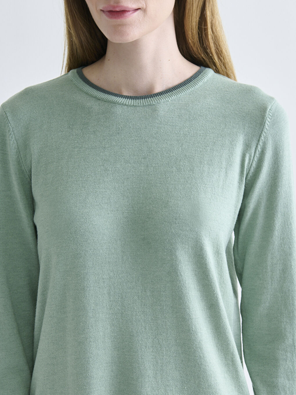 Yeşil Bisiklet Yaka Kadın Triko Kazak-2