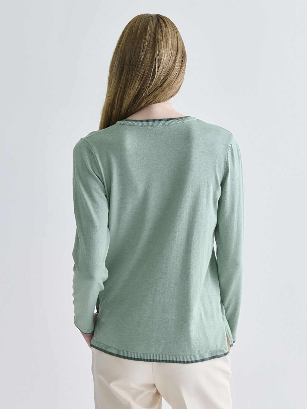 Yeşil Bisiklet Yaka Kadın Triko Kazak-3