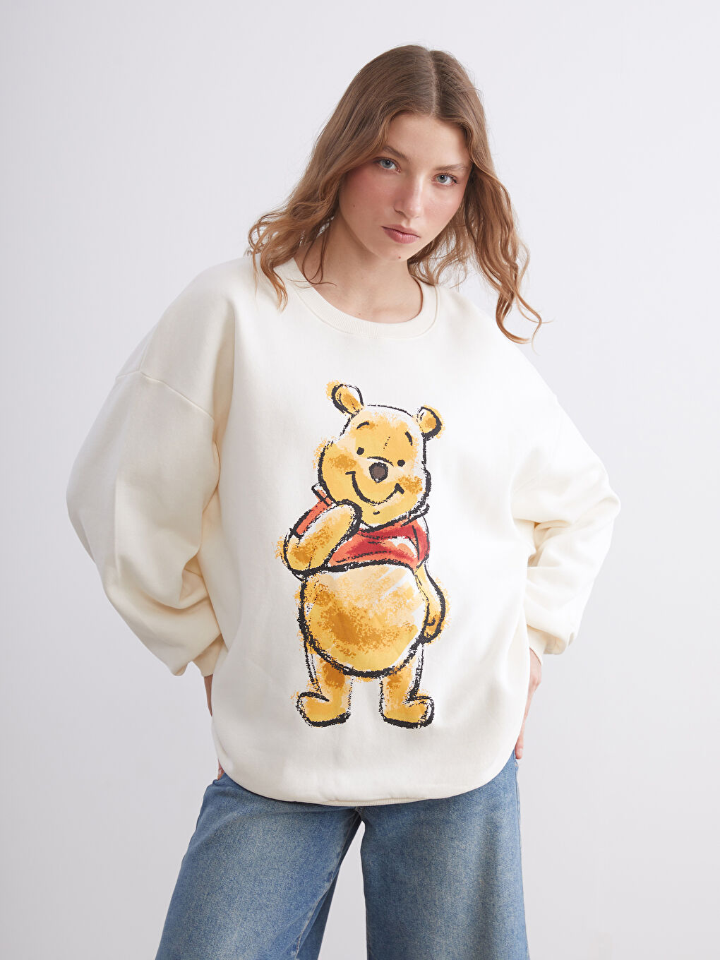Winnie the Pooh Printed Oversize Women's Thick Sweatshirt-1
