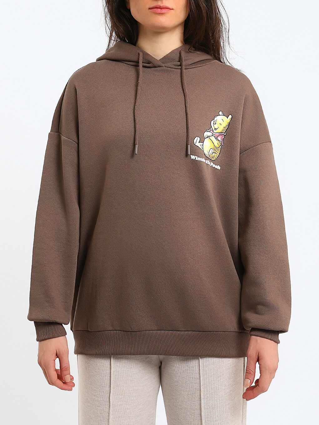 әйелдерге арналған худи winnie the pooh принтті ұзын жеңді свитшот