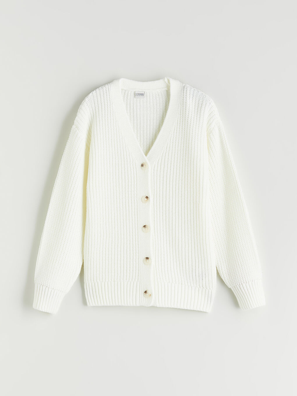 Ekru V Yaka Kız Çocuk Triko Hırka-2