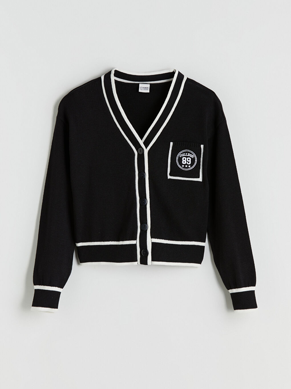 Siyah V Yaka Kız Çocuk Triko Hırka