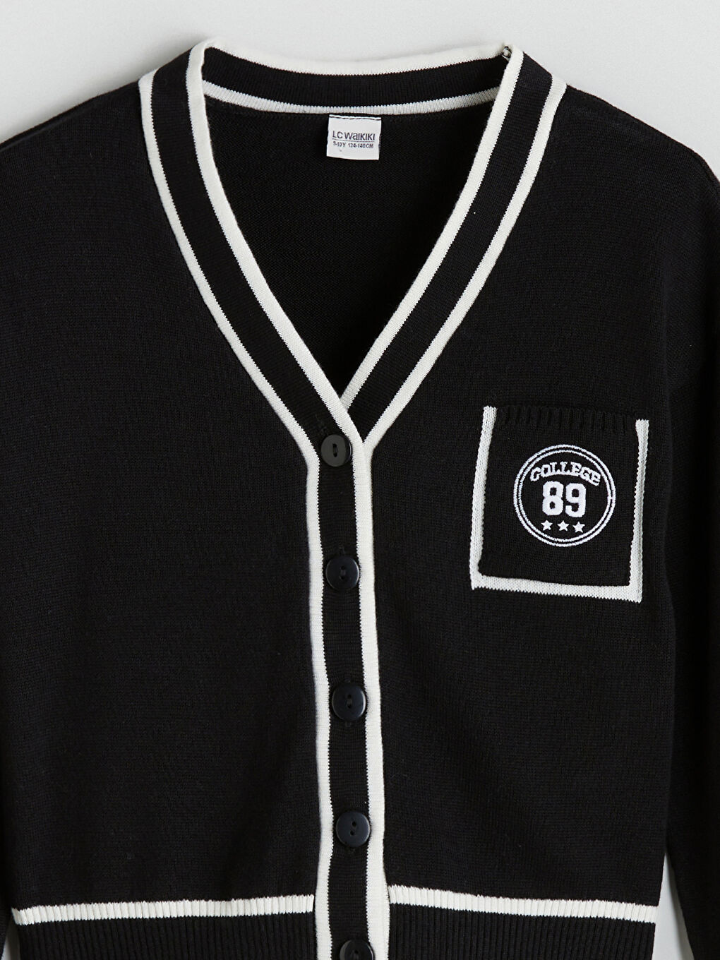 Siyah V Yaka Kız Çocuk Triko Hırka-1