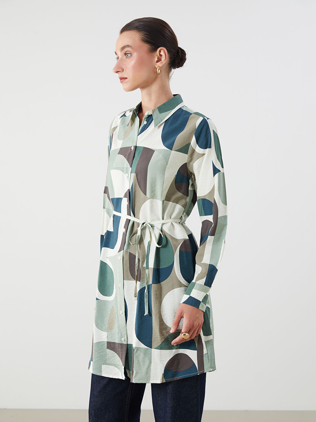 LCWAIKIKI Classic Patterned Women's Shirt Tunic with Sash -W5AG77Z8-F9C