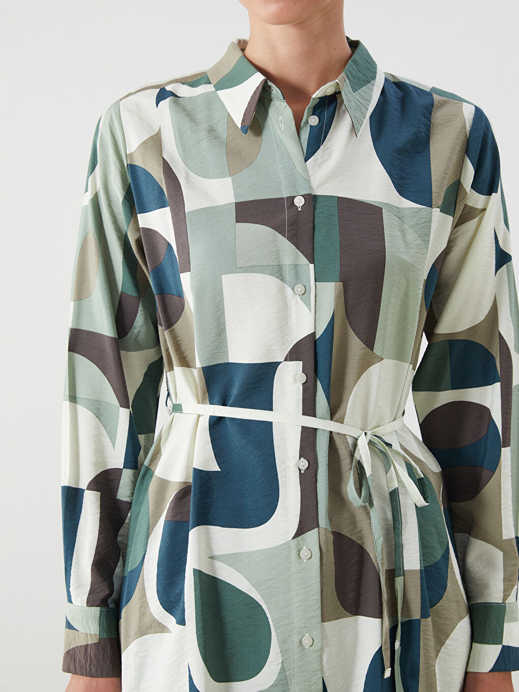 LCWAIKIKI Classic Patterned Women's Shirt Tunic with Sash -W5AG77Z8-F9C