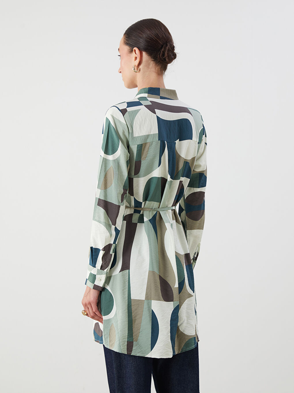 LCWAIKIKI Classic Patterned Women's Shirt Tunic with Sash -W5AG77Z8-F9C