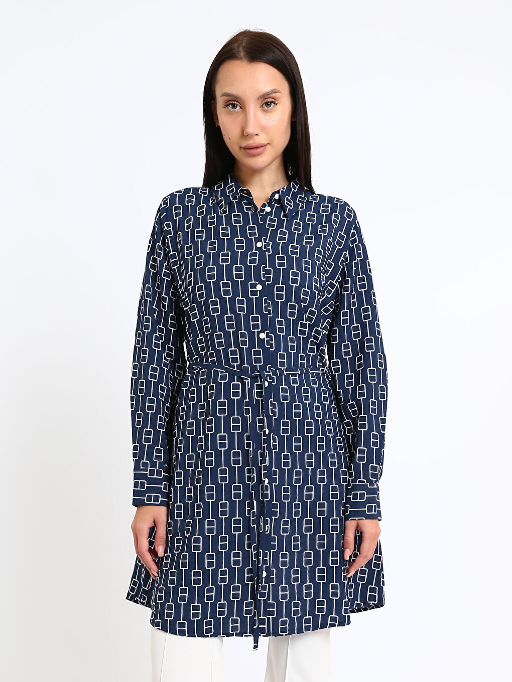 Tunique en chemise à motifs pour Femmes avec ceinture à nouer