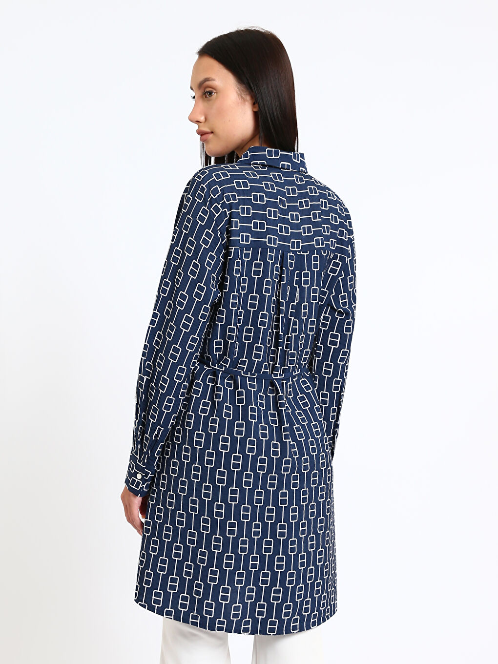 Tunique en chemise à motifs pour Femmes avec ceinture à nouer-4