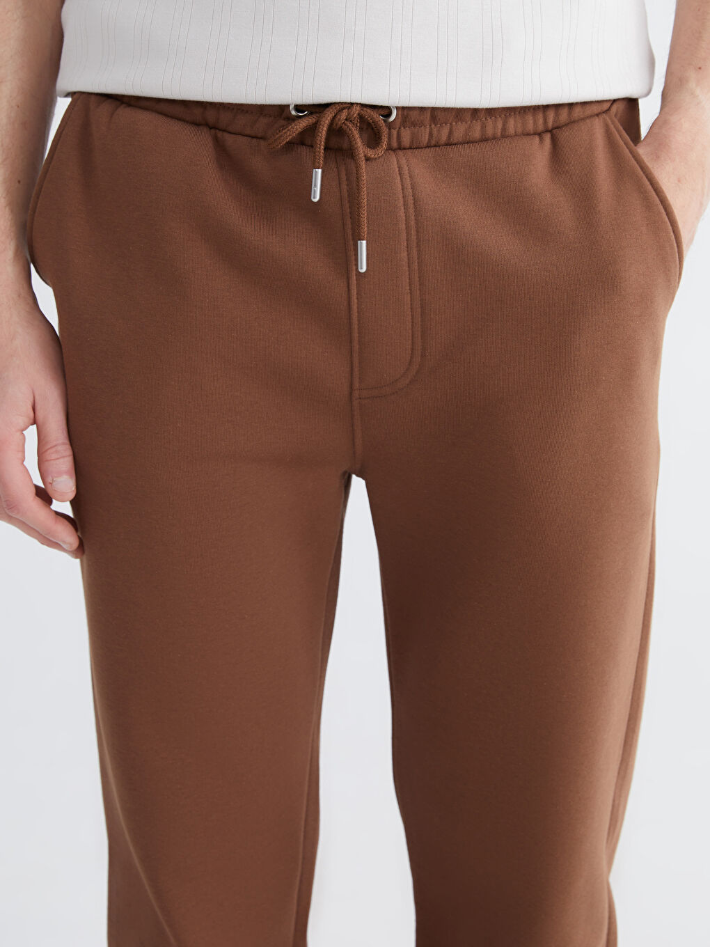 Kahverengi Rahat Kalıp Erkek Kalın Eşofman Altı-2