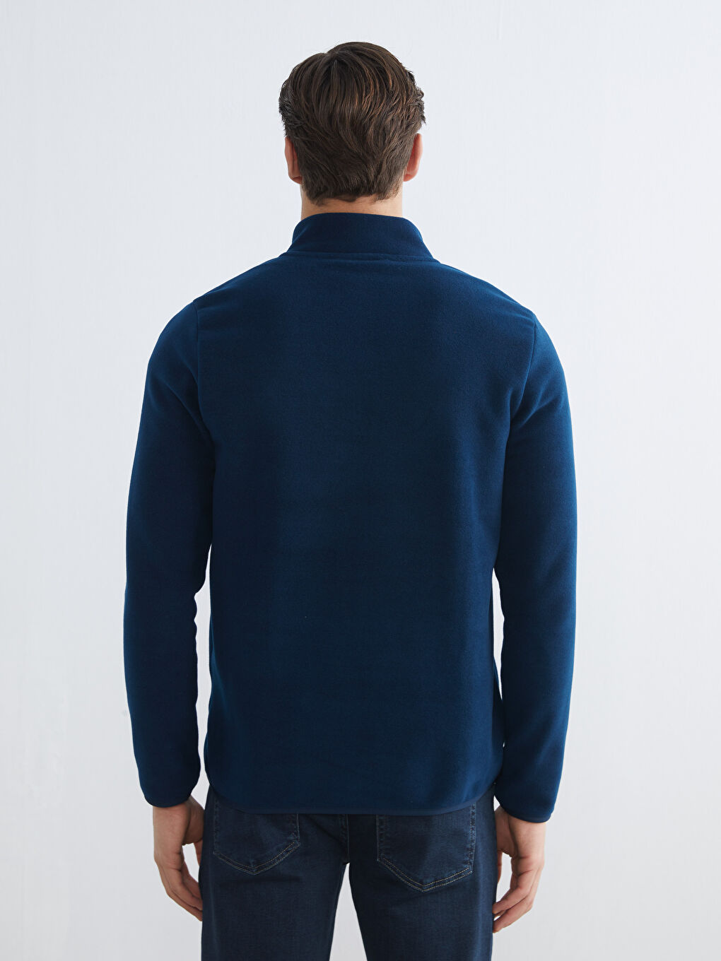 Petrol Dik Yaka Uzun Kollu Polar Erkek Fermuarlı Sweatshirt-4
