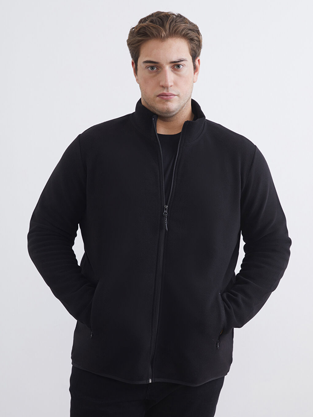 Standing Collar Long Sleeve Polar Men's Zippered Sweatshirt-2