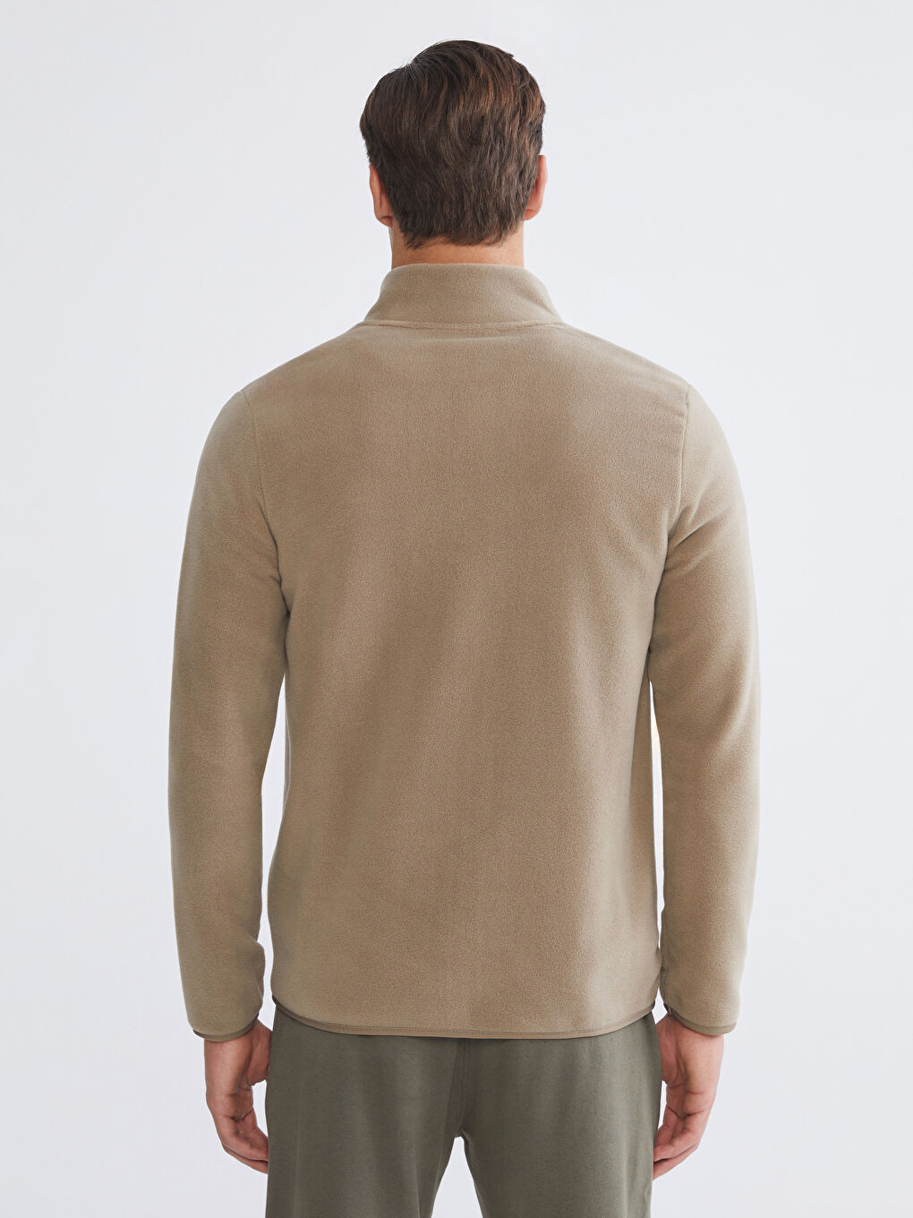 Kahverengi Dik Yaka Uzun Kollu Polar Erkek Fermuarlı Sweatshirt-3