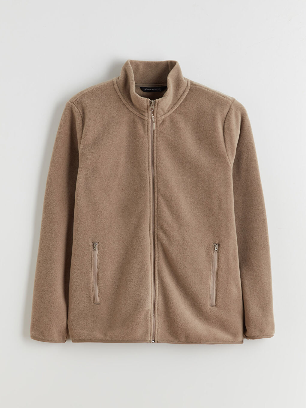 Kahverengi Dik Yaka Uzun Kollu Polar Erkek Fermuarlı Sweatshirt-4