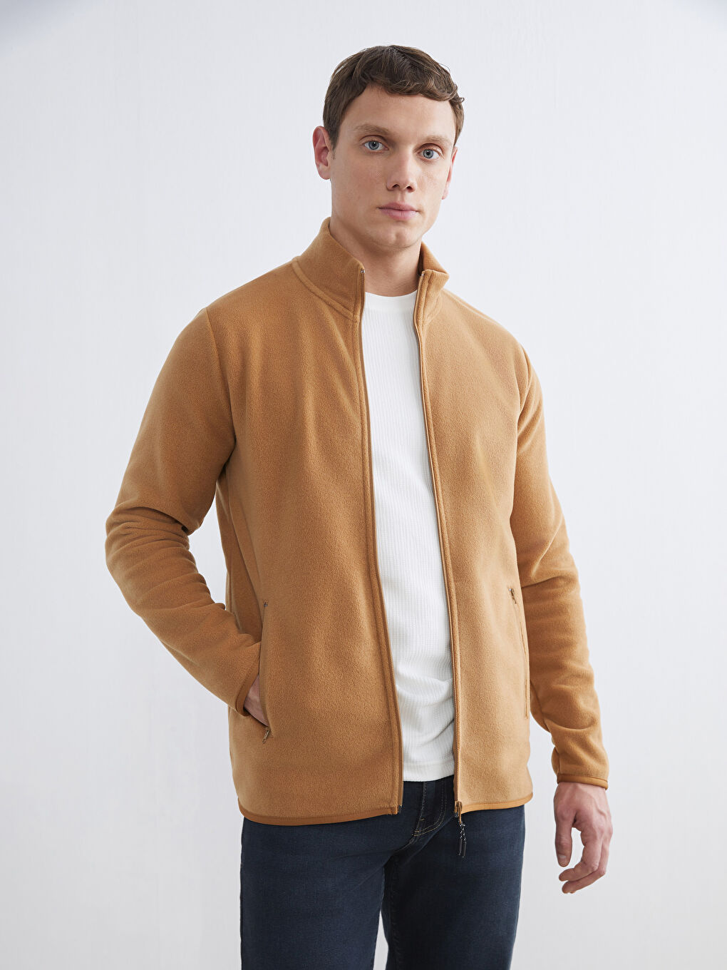 Standing Collar Long Sleeve Polar Men's Zippered Sweatshirt