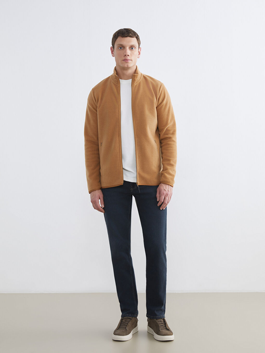 Standing Collar Long Sleeve Polar Men's Zippered Sweatshirt-1