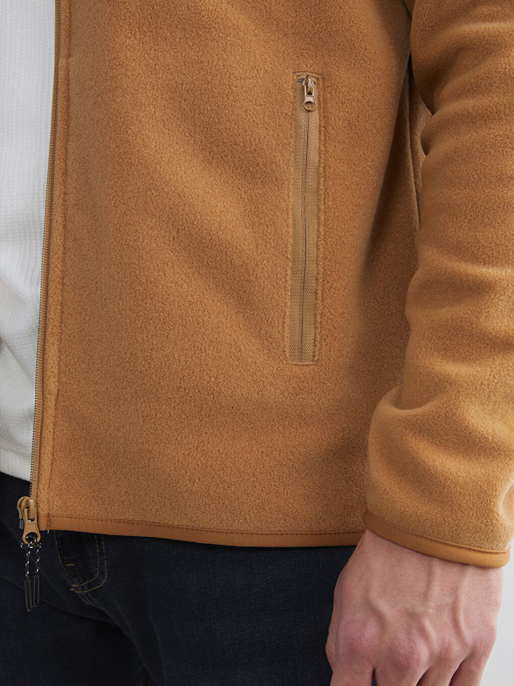 Standing Collar Long Sleeve Polar Men's Zippered Sweatshirt-3