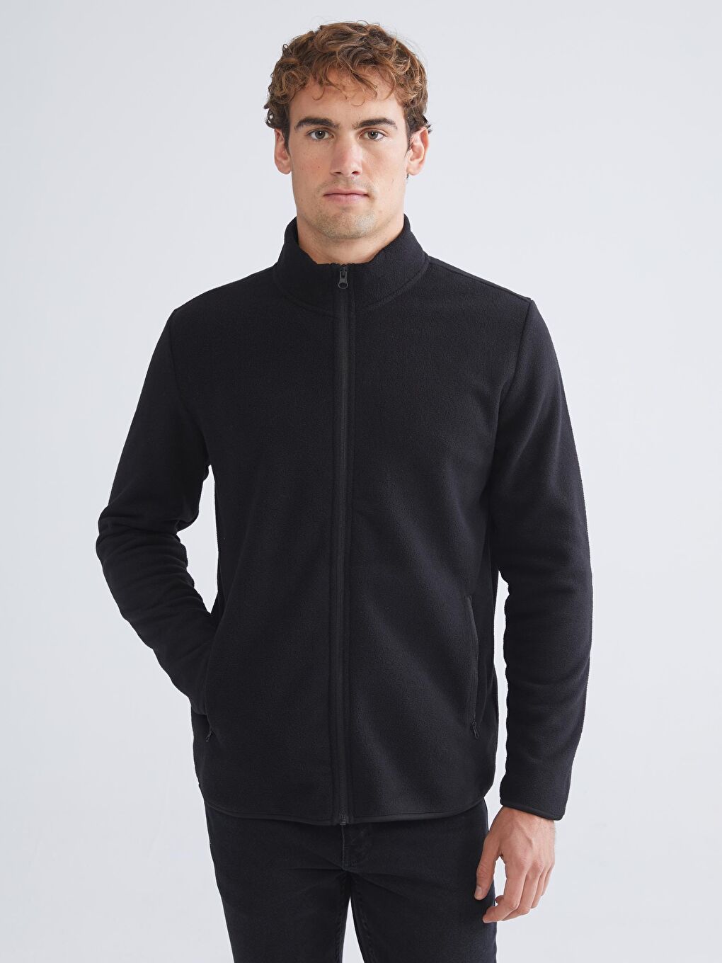 Standing Collar Long Sleeve Polar Men's Zippered Sweatshirt-1
