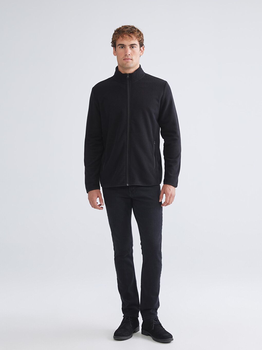 Standing Collar Long Sleeve Polar Men's Zippered Sweatshirt-2