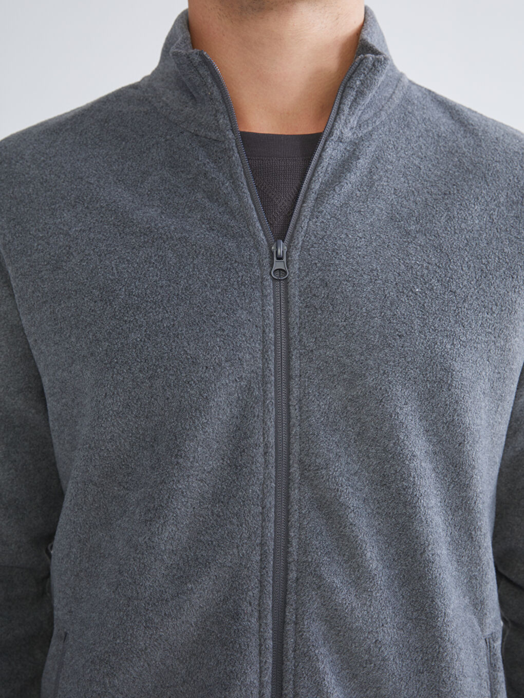 Standing Collar Long Sleeve Polar Men's Zippered Sweatshirt-4
