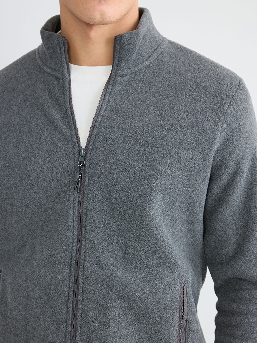 Standing Collar Long Sleeve Polar Men's Zippered Sweatshirt-6