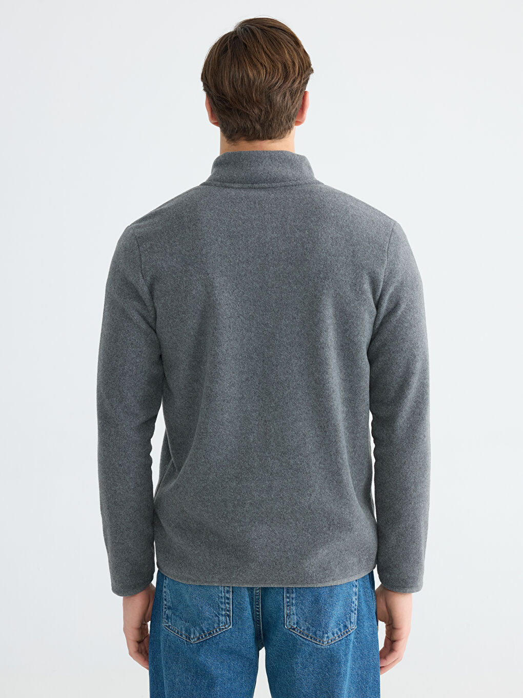 Standing Collar Long Sleeve Polar Men's Zippered Sweatshirt-9