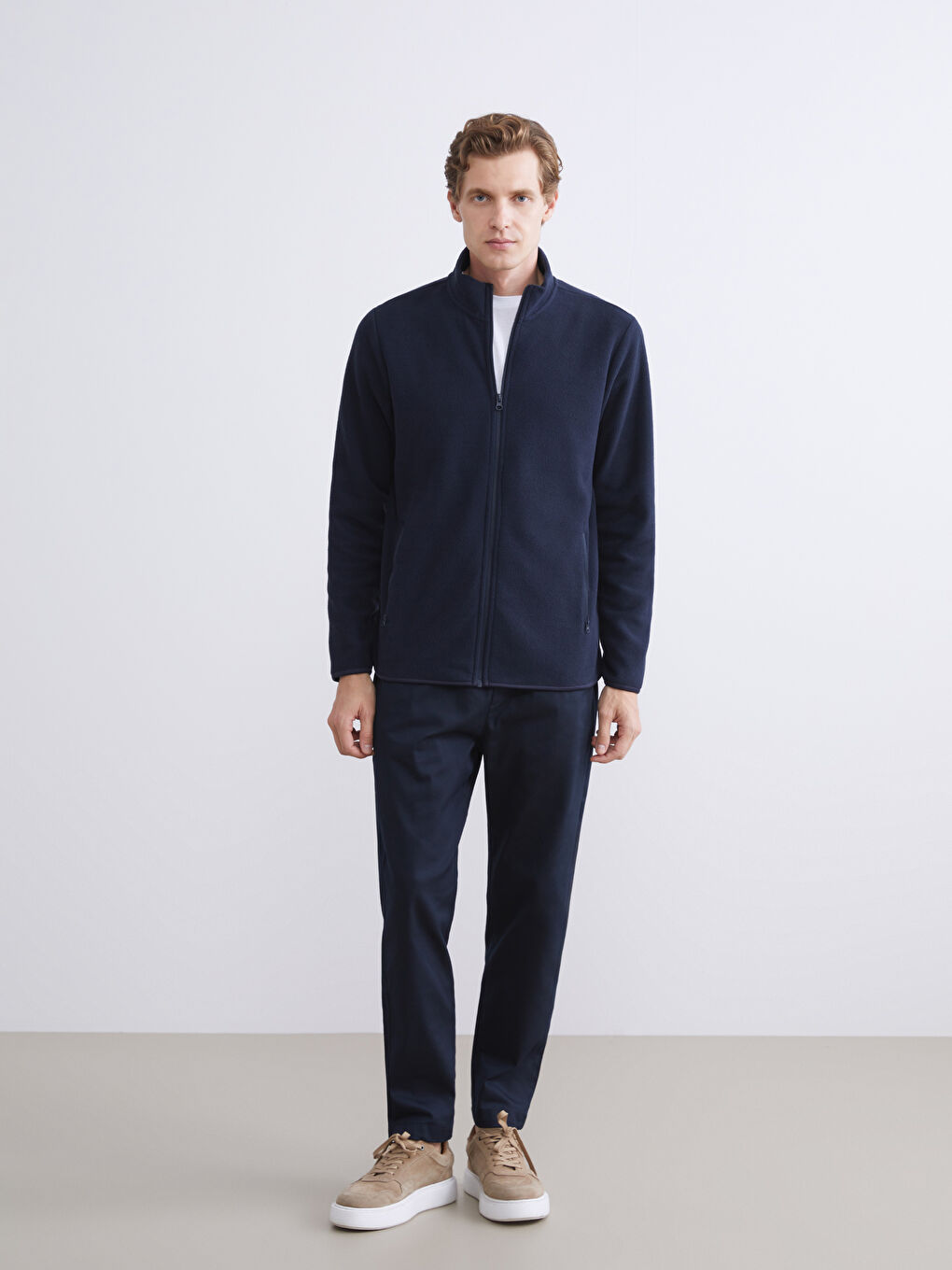 Standing Collar Long Sleeve Polar Men's Zippered Sweatshirt-1