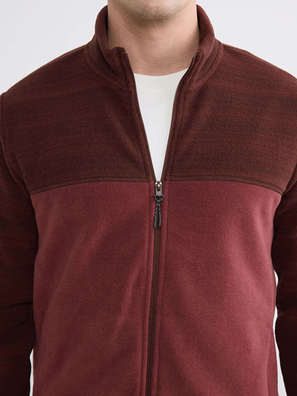 Bordo Dik Yaka Polar Erkek Fermuarlı Sweatshirt-2