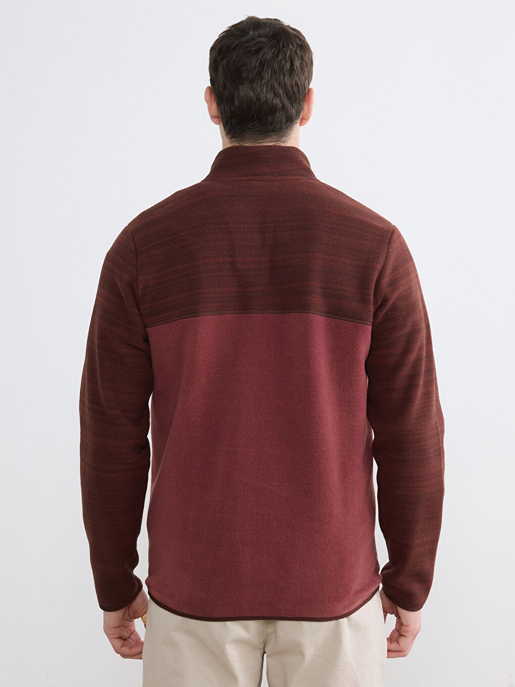 Bordo Dik Yaka Polar Erkek Fermuarlı Sweatshirt-3