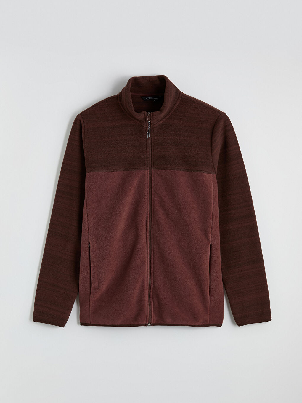 Bordo Dik Yaka Polar Erkek Fermuarlı Sweatshirt