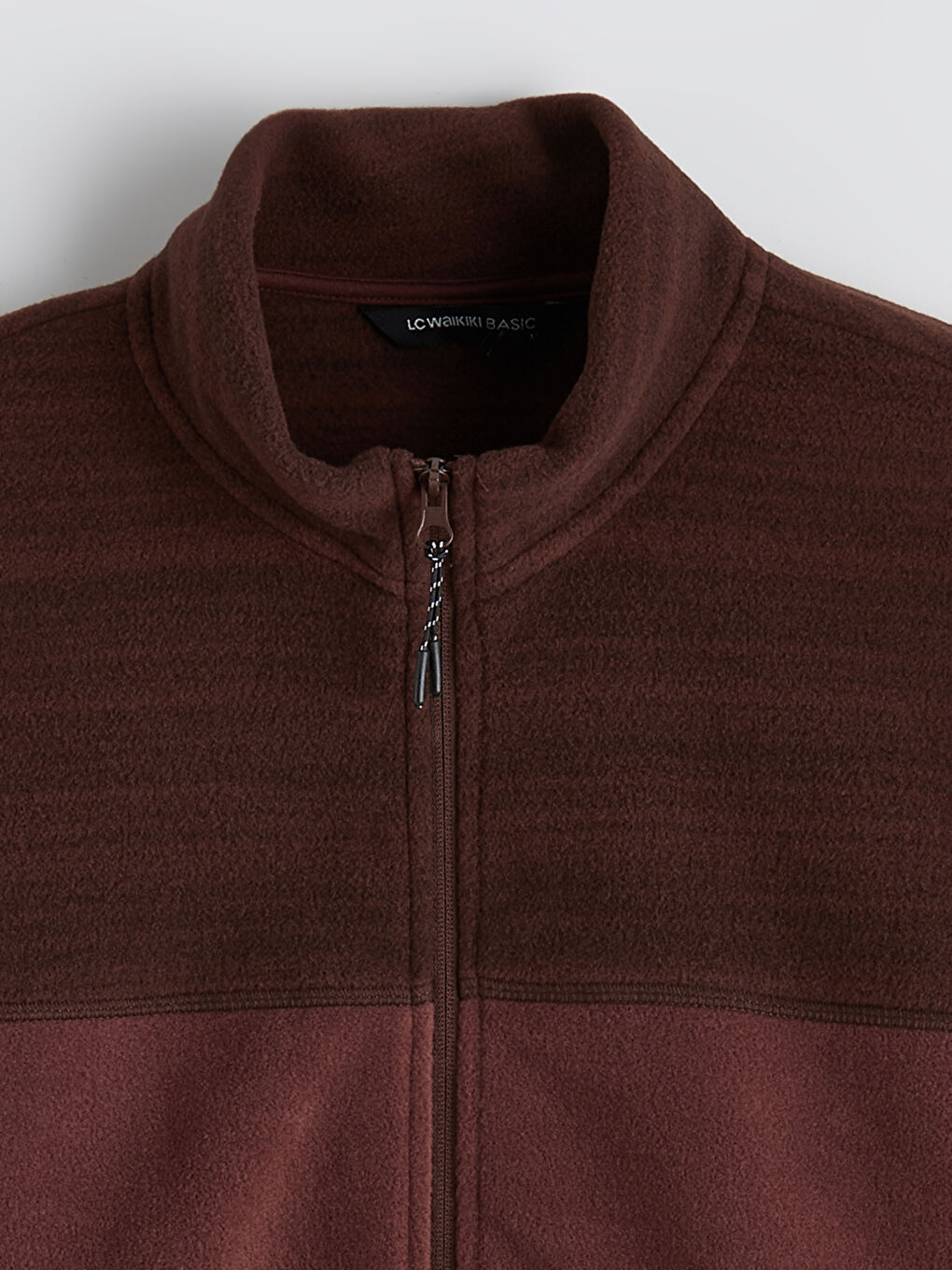 Bordo Dik Yaka Polar Erkek Fermuarlı Sweatshirt-1