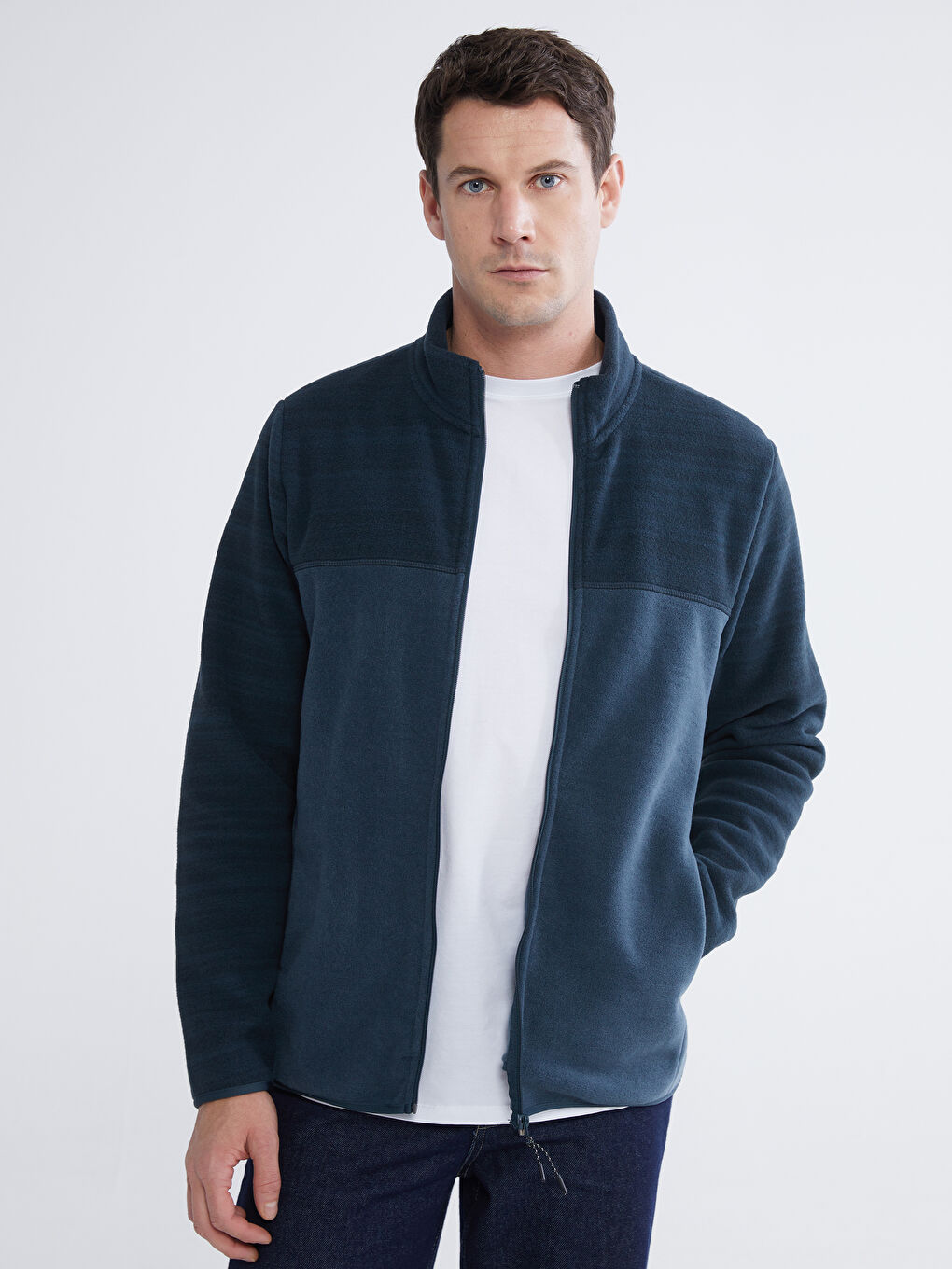 Petrol Dik Yaka Polar Erkek Fermuarlı Sweatshirt