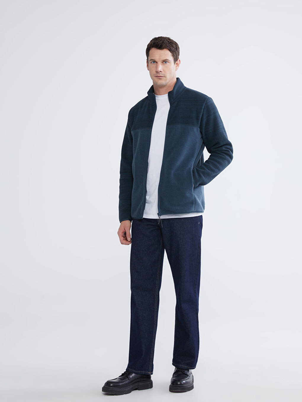 Petrol Dik Yaka Polar Erkek Fermuarlı Sweatshirt-1