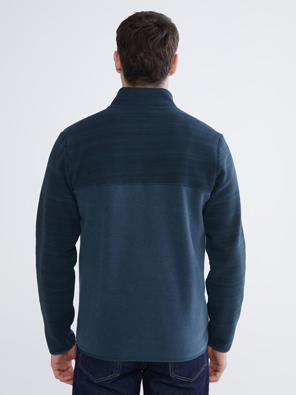 Petrol Dik Yaka Polar Erkek Fermuarlı Sweatshirt-3