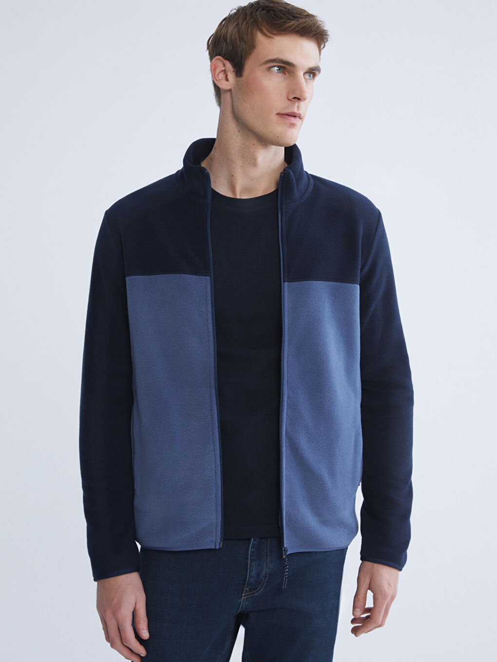 Lacivert Dik Yaka Polar Erkek Fermuarlı Sweatshirt