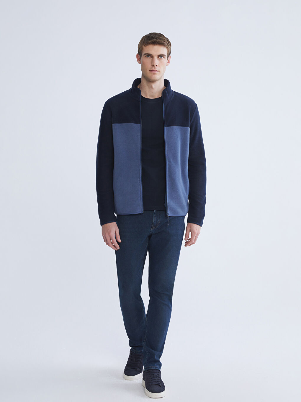 Lacivert Dik Yaka Polar Erkek Fermuarlı Sweatshirt-1