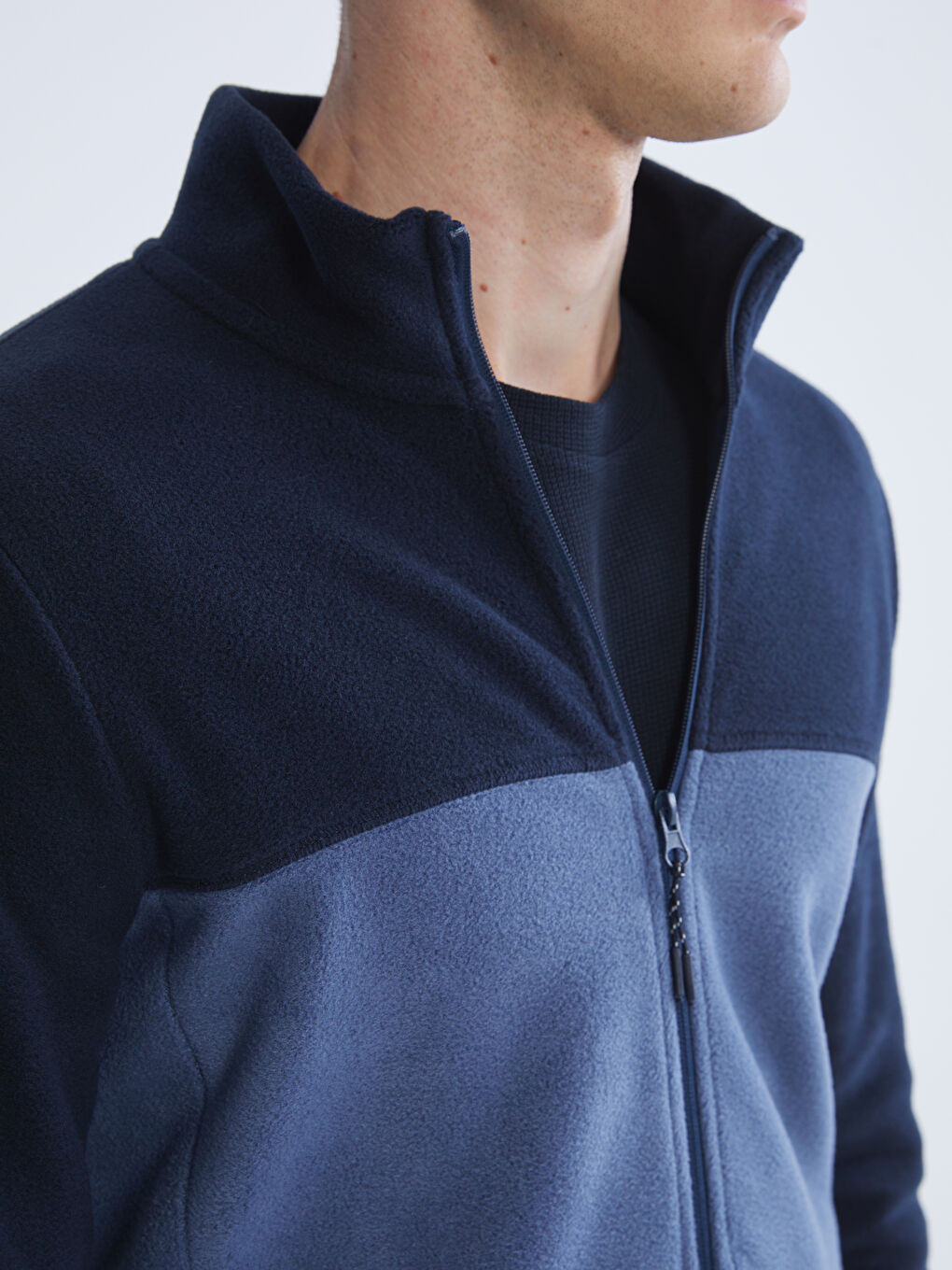 Lacivert Dik Yaka Polar Erkek Fermuarlı Sweatshirt-2