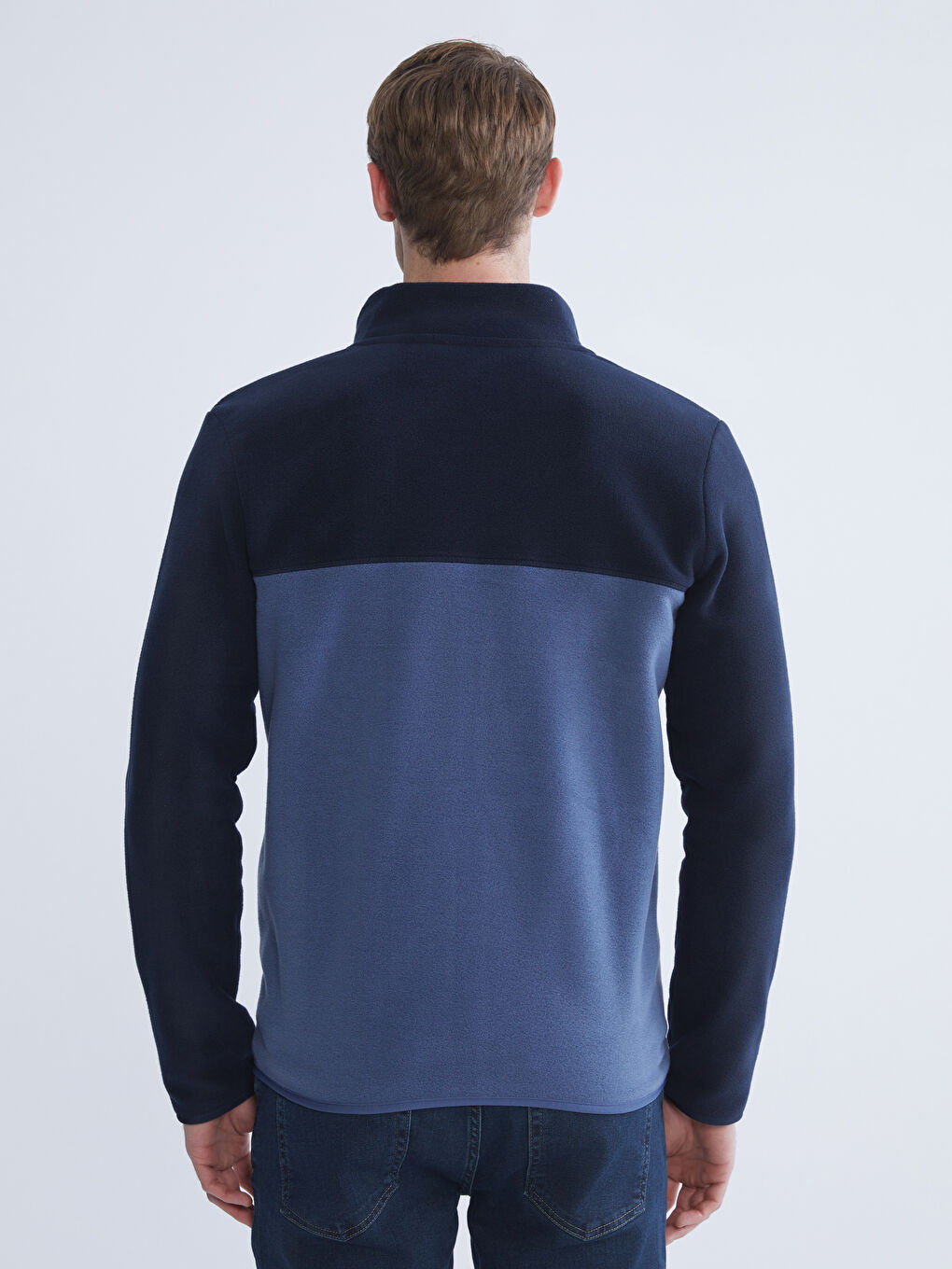 Lacivert Dik Yaka Polar Erkek Fermuarlı Sweatshirt-3
