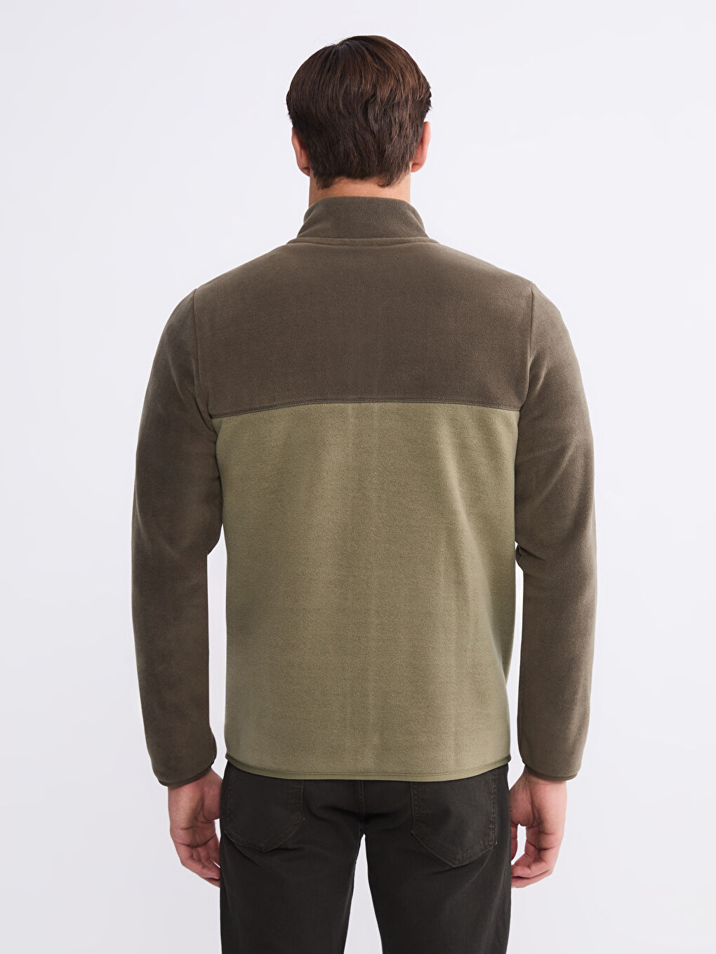 Haki Dik Yaka Polar Erkek Fermuarlı Sweatshirt-3