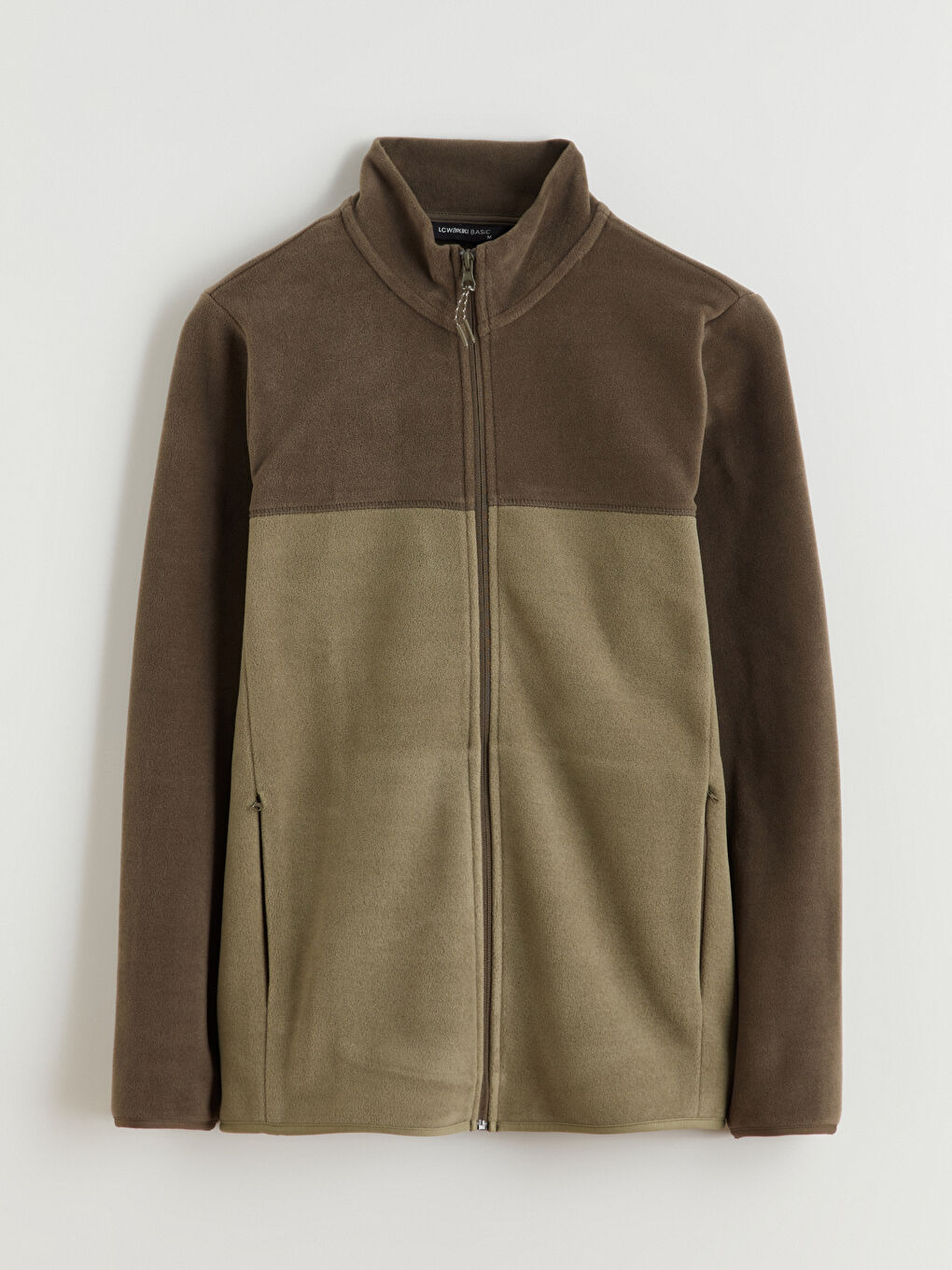 Haki Dik Yaka Polar Erkek Fermuarlı Sweatshirt-4