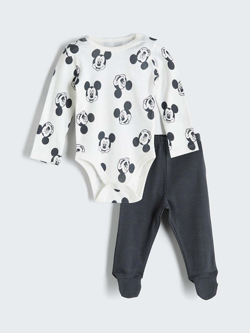 LCW baby Mickey Mouse Printed Baby Boys Snap-Button Bodysuit and Pants 2 Pack Set -W5AH79Z1-LRA