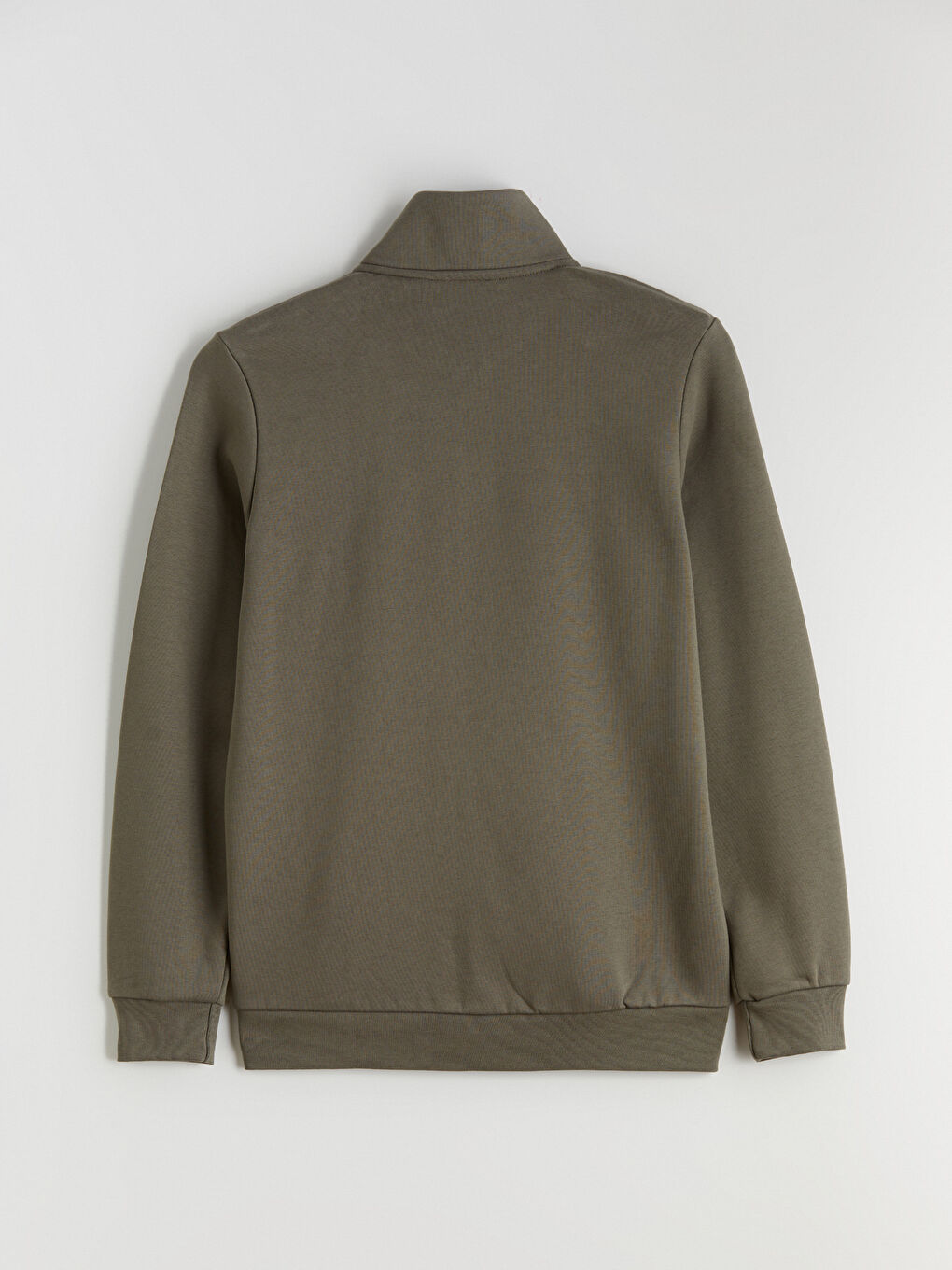 Haki Dik Yaka Erkek Fermuarlı Sweatshirt-5