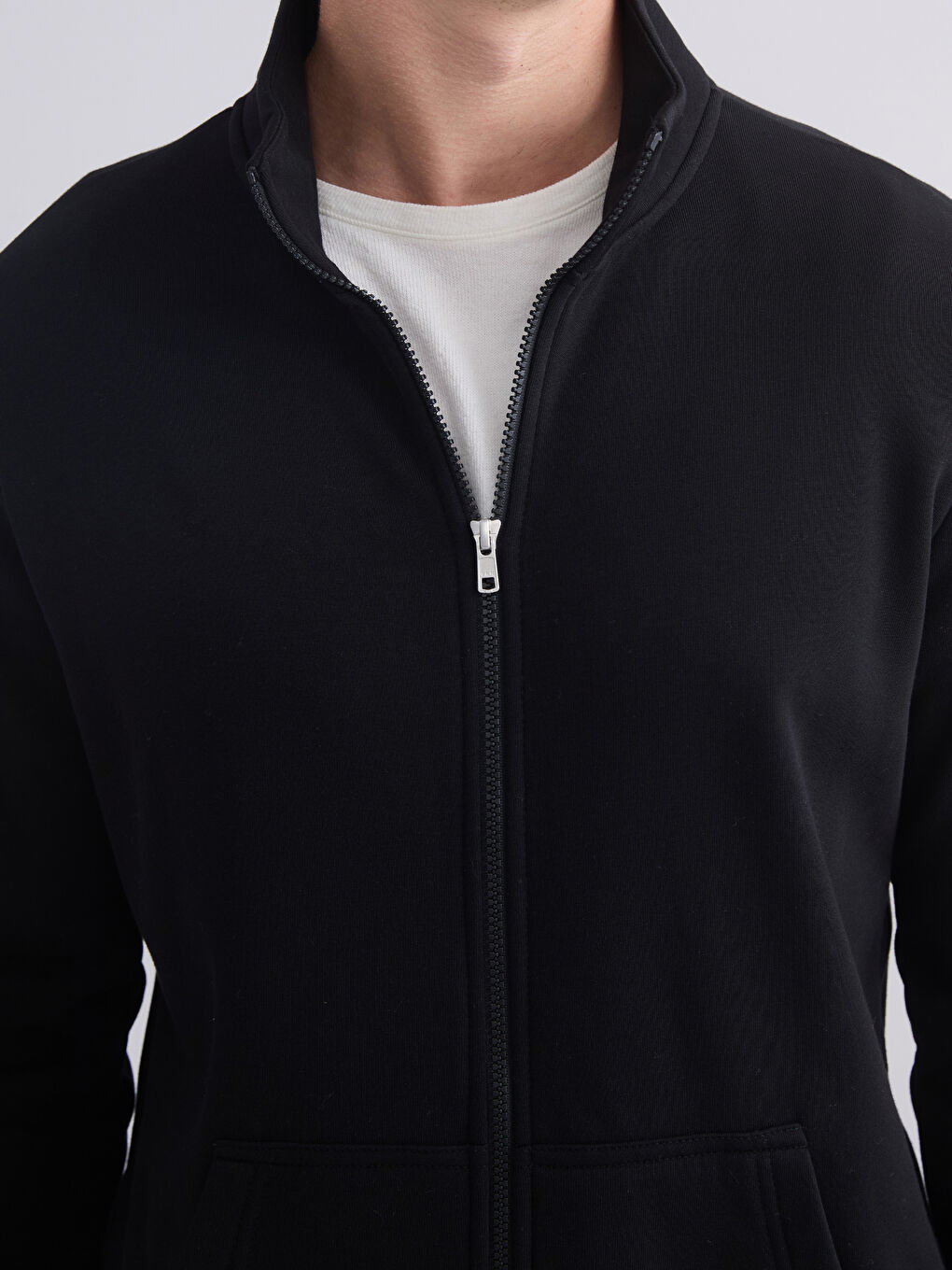 Regular Fit Funnel Neck Men's Knit Cardigan-2