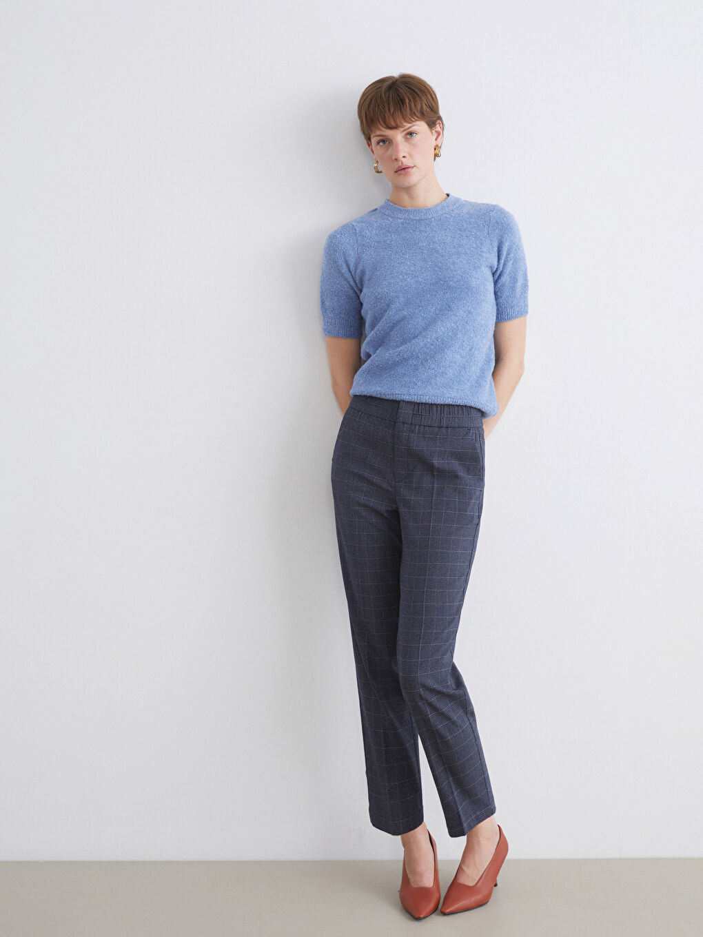 Elasticated Waist Plaid Women's Trousers