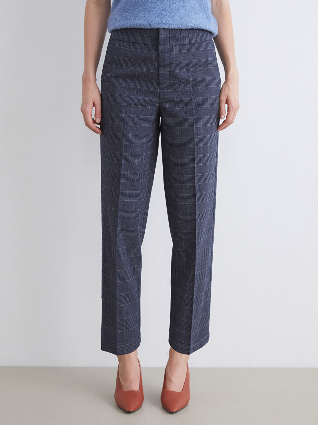 Elasticated Waist Plaid Women's Trousers-1