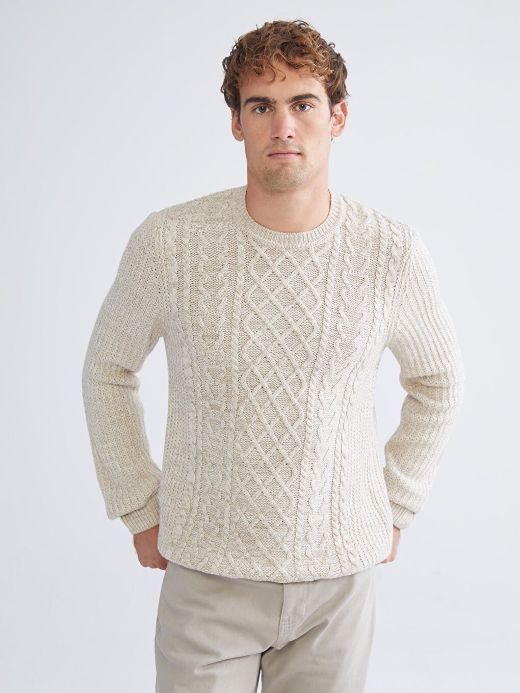 Crew Neck Long Sleeve Men's Tricot Sweater-1