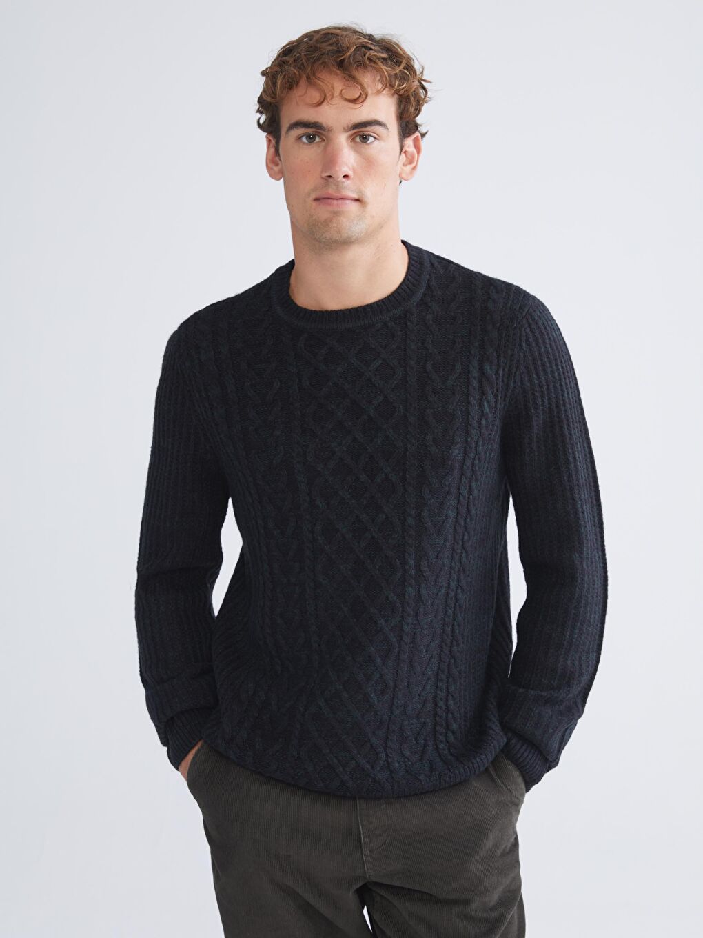 Crew Neck Long Sleeve Men's Tricot Sweater-1