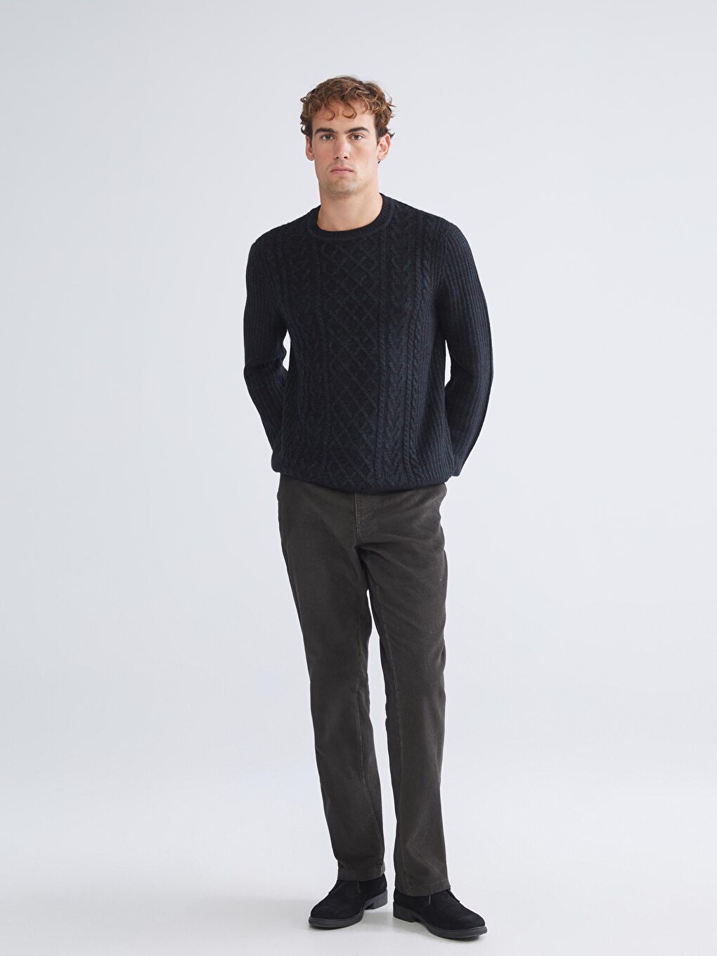Crew Neck Long Sleeve Men's Tricot Sweater-2