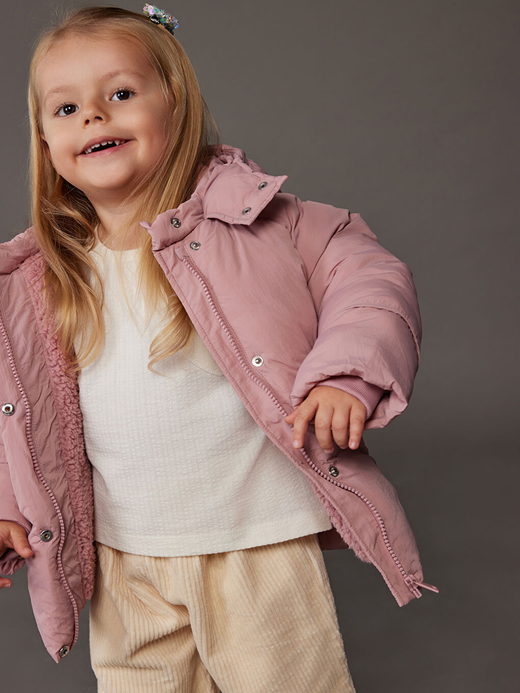 Pembe Su İtici Kız Bebek Şişme Mont-1